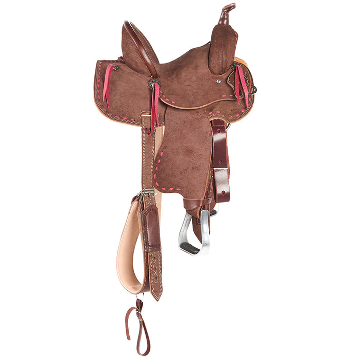 NRS Youth Roughout Pink Buckstitch Barrel Saddle