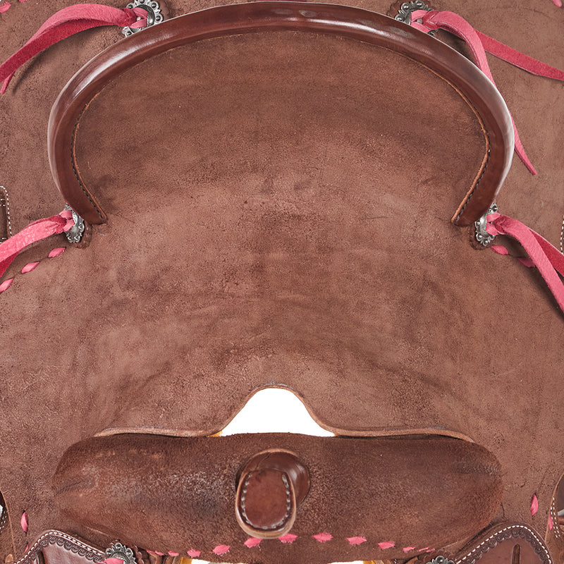 NRS Youth Roughout Pink Buckstitch Barrel Saddle