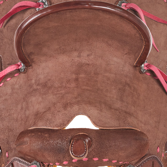 NRS Youth Roughout Pink Buckstitch Barrel Saddle