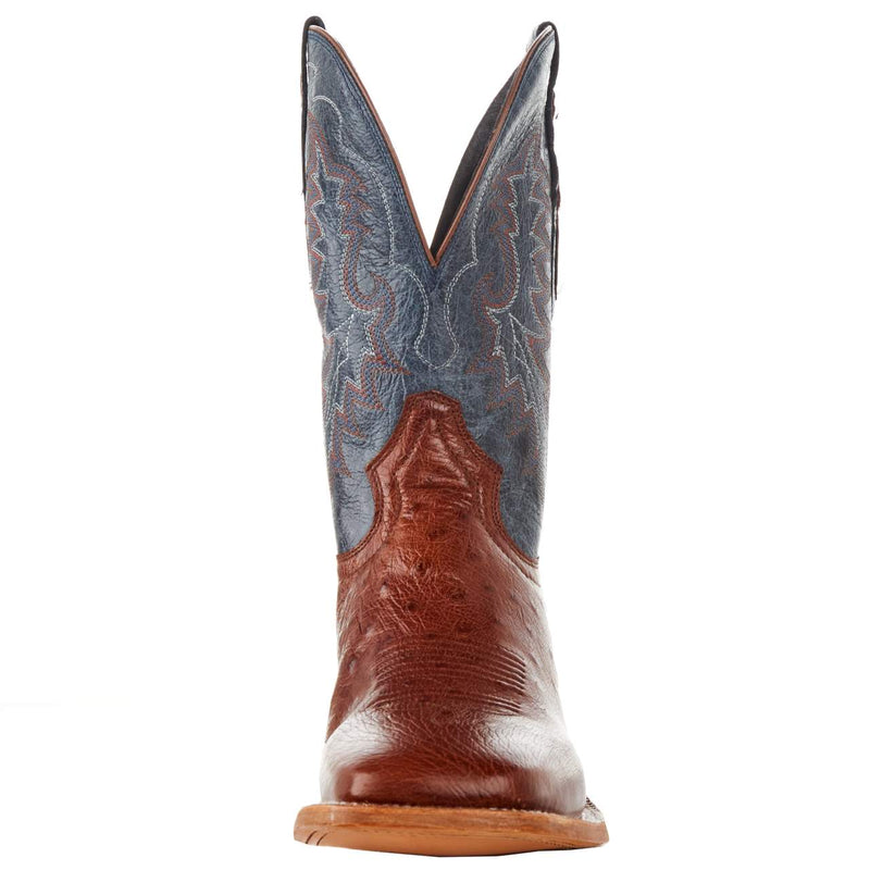 Tony Lama Men`s Brandy Smooth Ostrich 11in. Navy Goat Top Boot