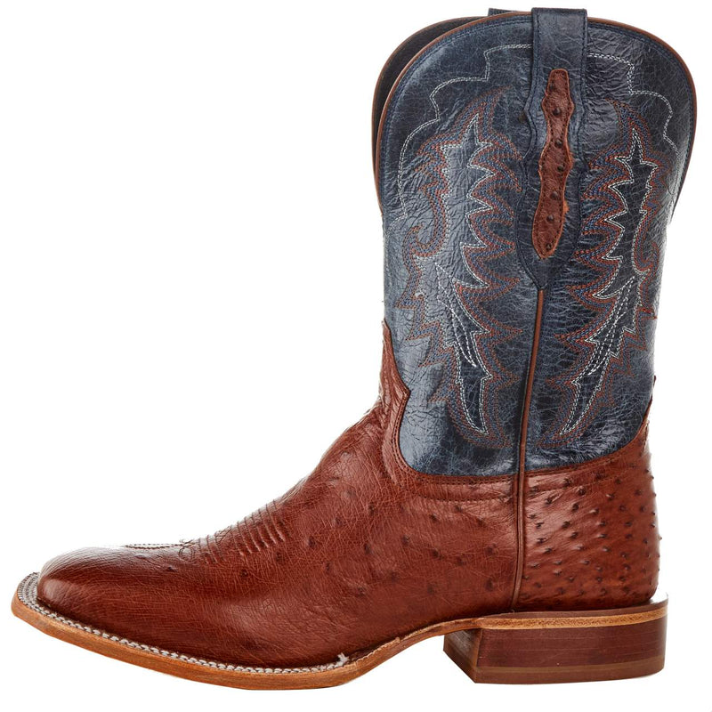 Tony Lama Men`s Brandy Smooth Ostrich 11in. Navy Goat Top Boot