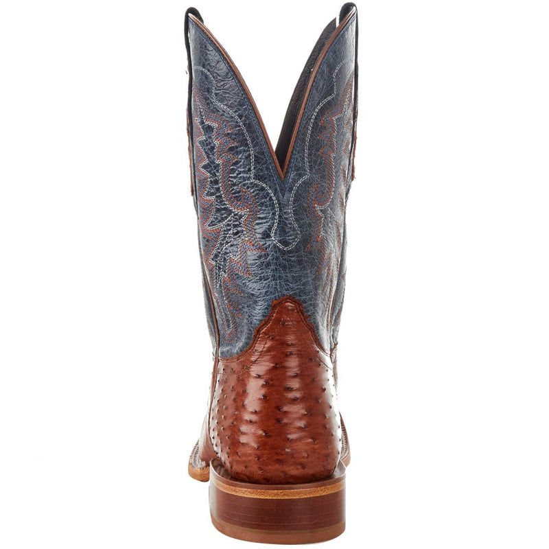 Tony Lama Men`s Brandy Smooth Ostrich 11in. Navy Goat Top Boot