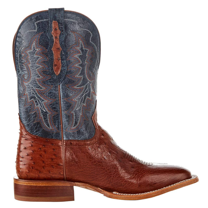 Tony Lama Men`s Brandy Smooth Ostrich 11in. Navy Goat Top Boot