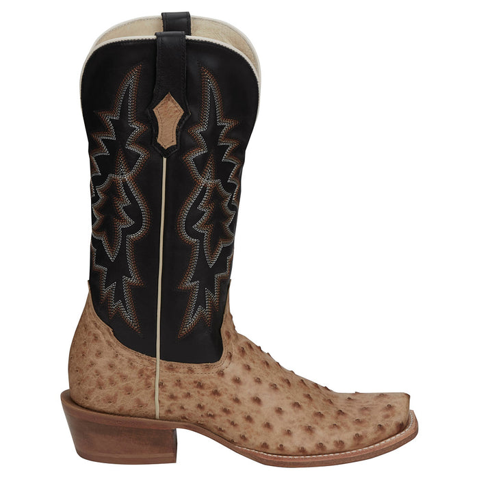 Tony Lama Men`s Rylen Tan Full Quill Ostrich 13In Black Cowhide Top Bo