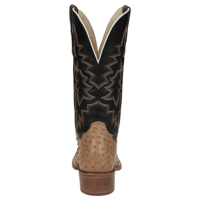 Tony Lama Men`s Rylen Tan Full Quill Ostrich 13In Black Cowhide Top Boot