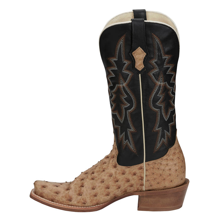 Tony Lama Men`s Rylen Tan Full Quill Ostrich 13In Black Cowhide Top Boot