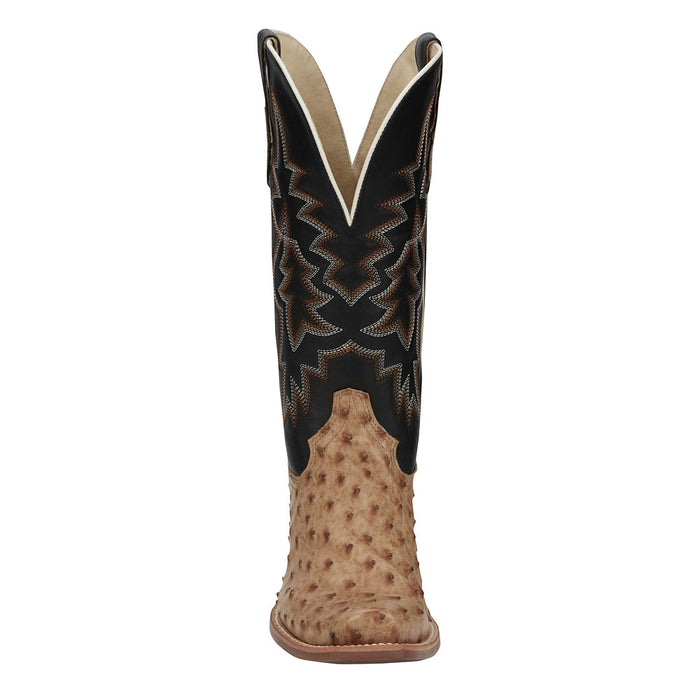 Tony Lama Men`s Rylen Tan Full Quill Ostrich 13In Black Cowhide Top Boot