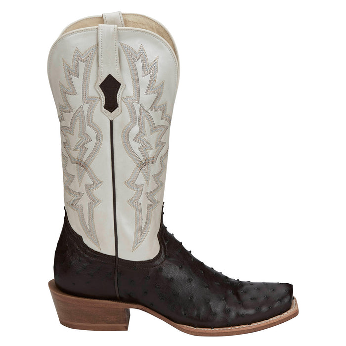 Tony Lama Men's Rylen Brown Full Quill Ostrich Vamp 13in White Cowhide Top