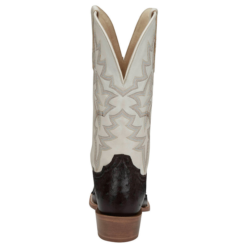 Tony Lama Men's Rylen Brown Full Quill Ostrich Vamp 13in White Cowhide Top