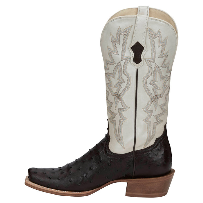 Tony Lama Men's Rylen Brown Full Quill Ostrich Vamp 13in White Cowhide Top