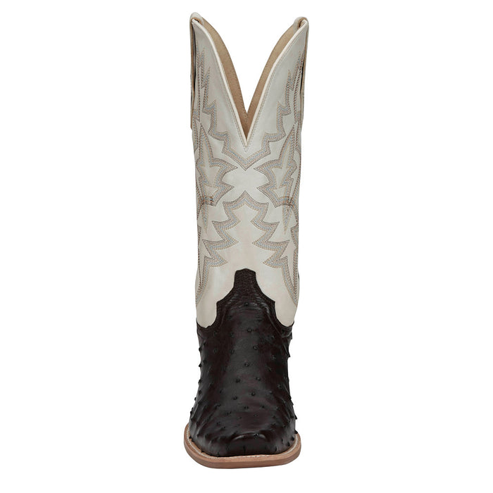 Tony Lama Men's Rylen Brown Full Quill Ostrich Vamp 13in White Cowhide Top