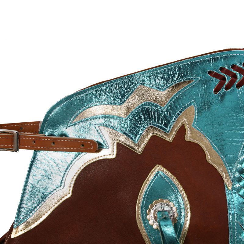 Saddle Barn Tack Brown Turquiose and Gold Rodeo Chaps