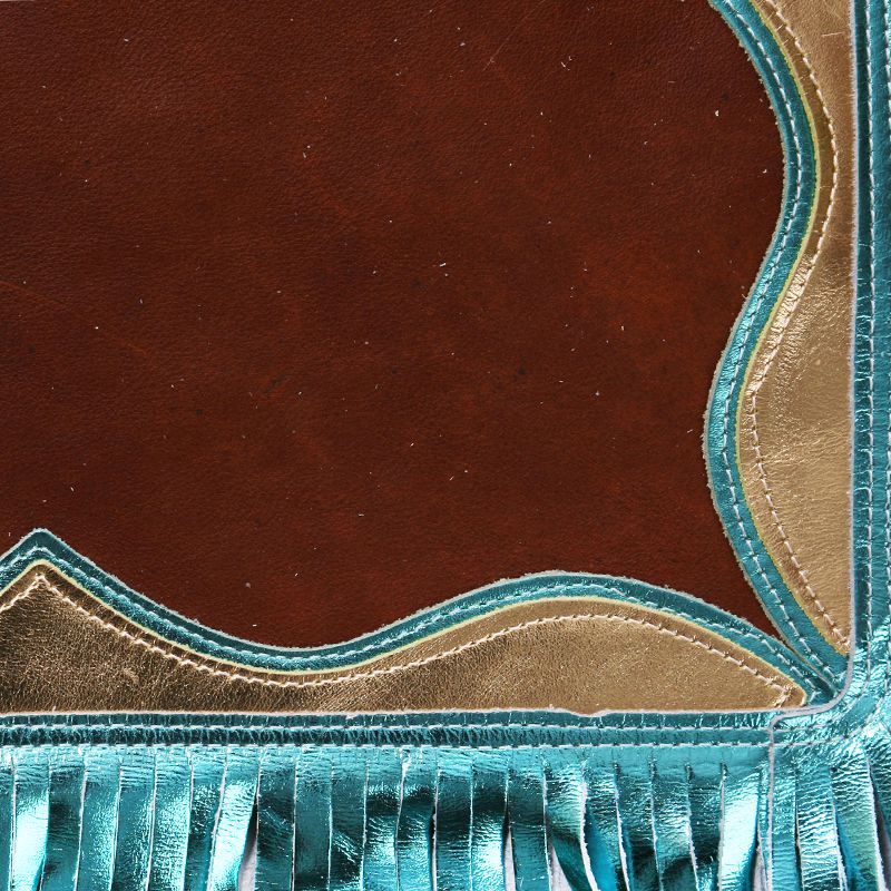 Saddle Barn Tack Brown Turquiose and Gold Rodeo Chaps