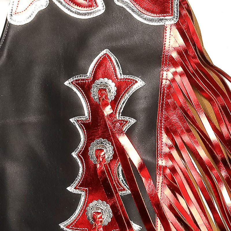 Saddle Barn Tack Pro Rodeo Chap w/Black/Red Metallic