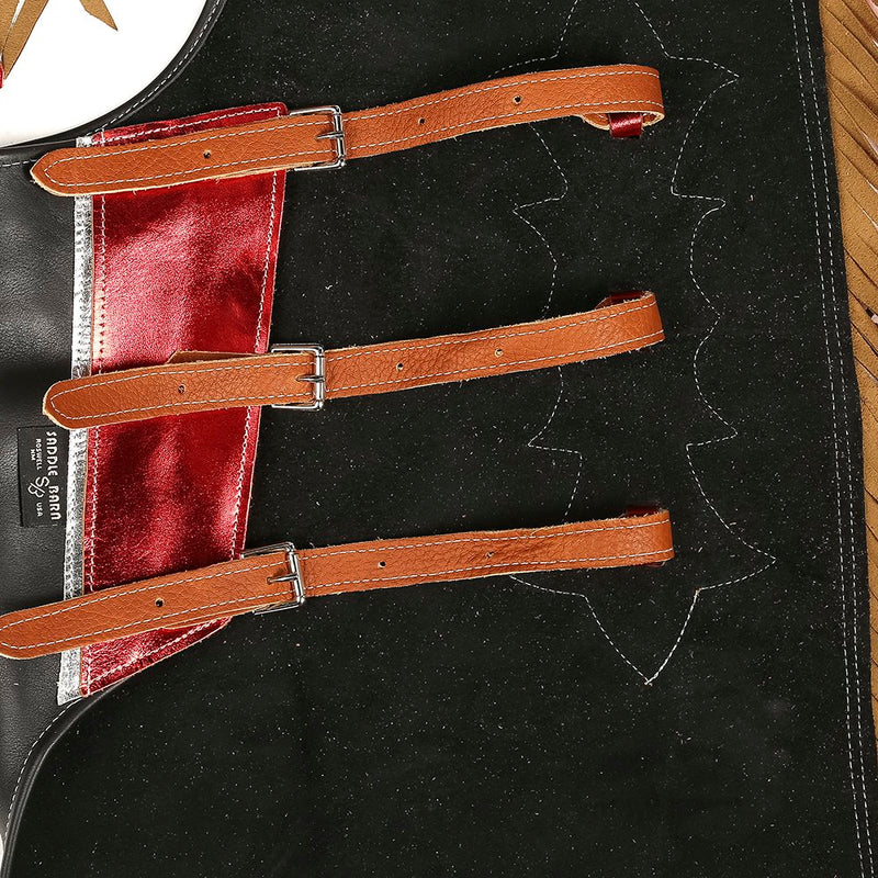 Saddle Barn Tack Pro Rodeo Chap w/Black/Red Metallic