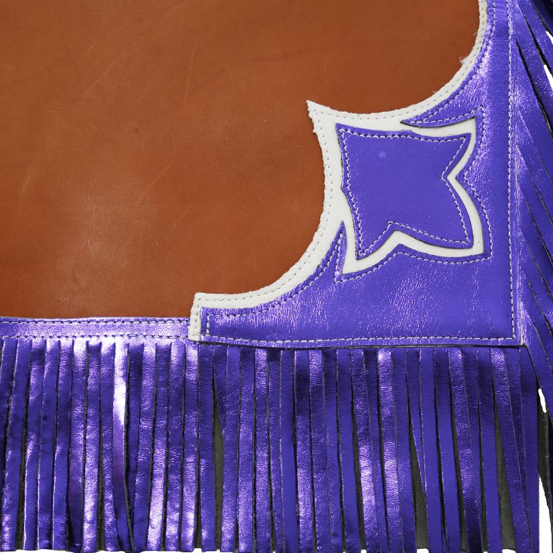 Saddle Barn Tack Youth Contender Tan and Purple Chaps
