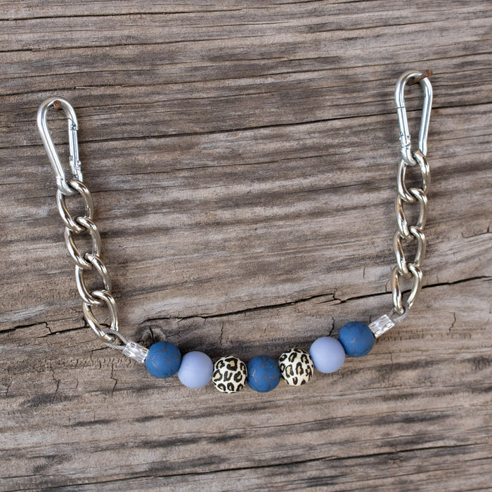 NRS Navy Leopard Silicone Beaded Chain Gag Curb Strap