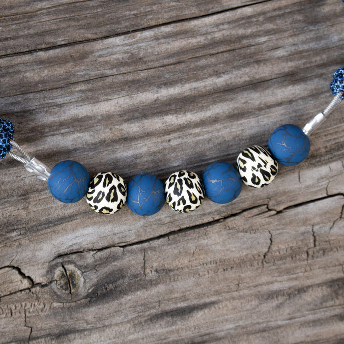 NRS Navy Leopard Silicone Beaded Gag Curb Strap