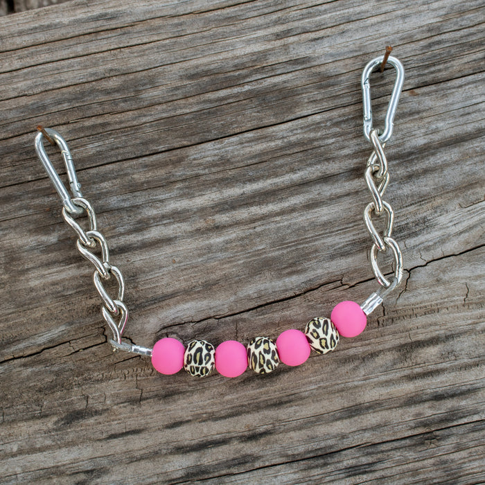 NRS Neon Pink Leopard Silicone Beaded Chain Gag Curb Strap