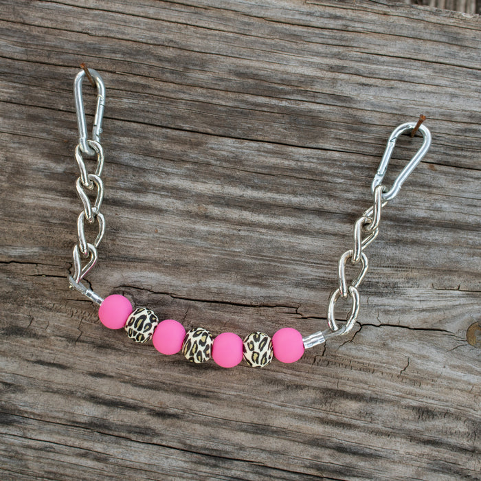 NRS Neon Pink Leopard Silicone Beaded Chain Gag Curb Strap