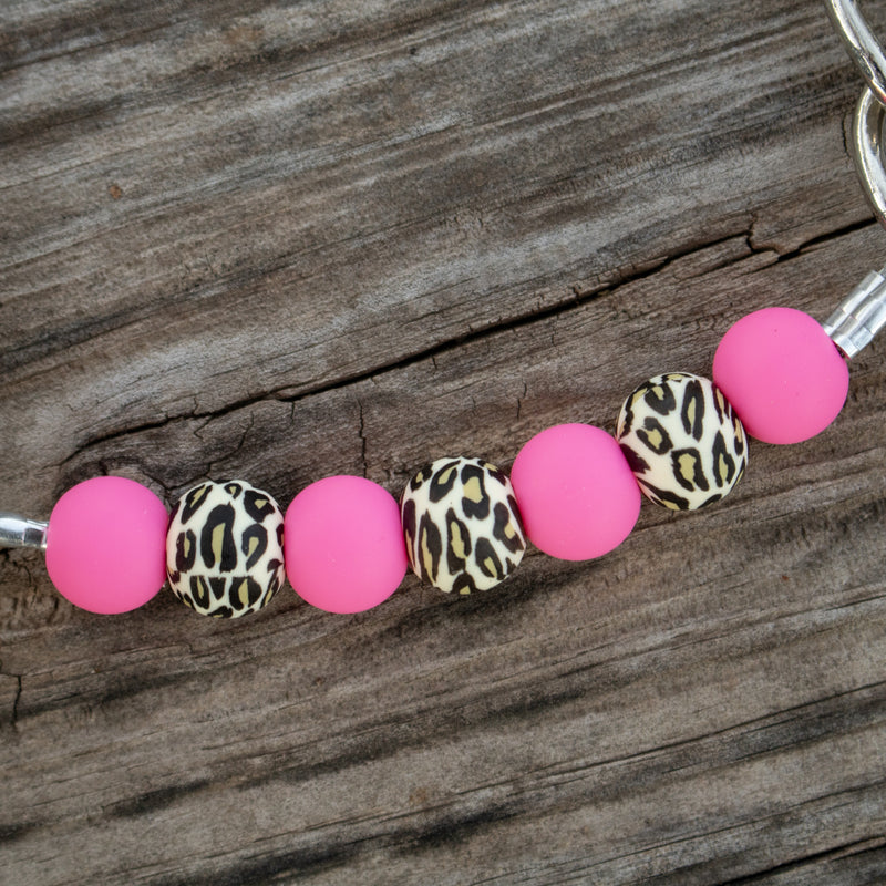 NRS Neon Pink Leopard Silicone Beaded Chain Gag Curb Strap