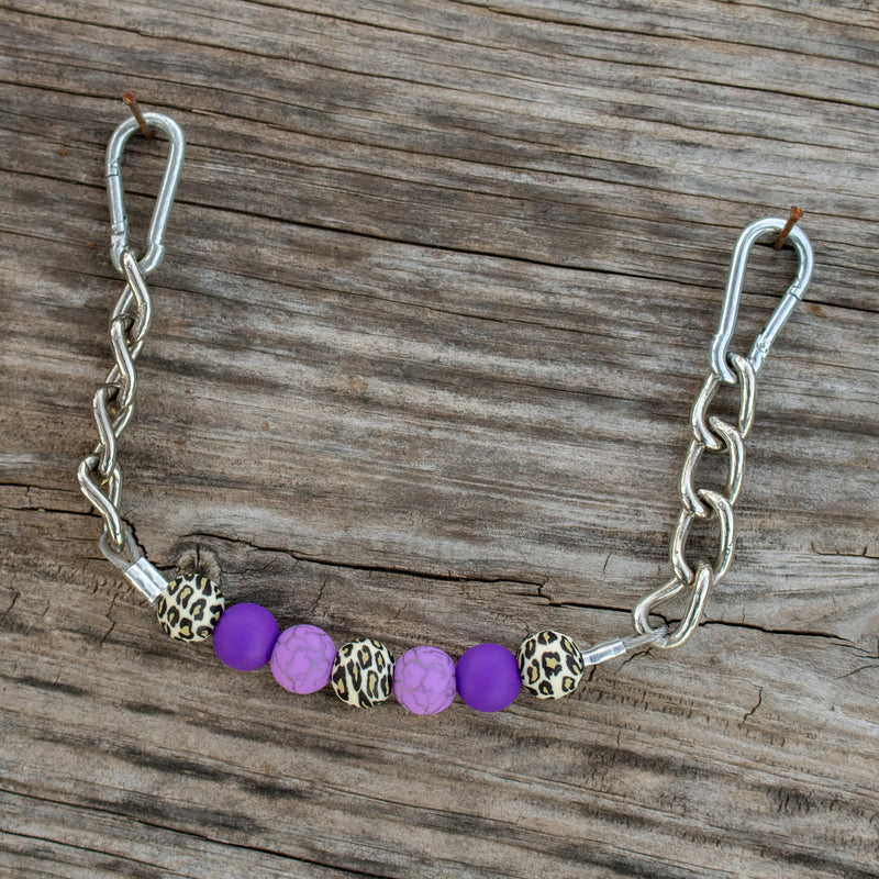 NRS Purple Leopard Silicone Beaded Chain Gag Curb Strap