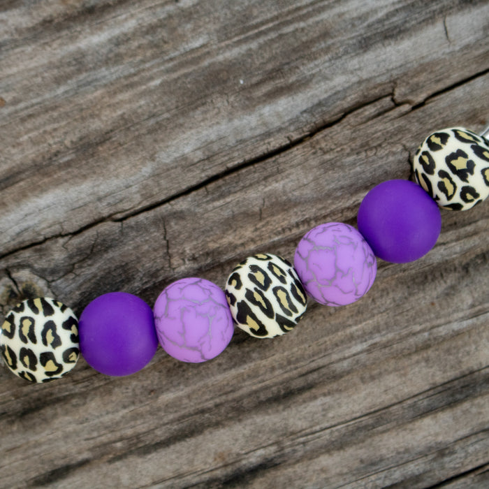NRS Purple Leopard Silicone Beaded Chain Gag Curb Strap