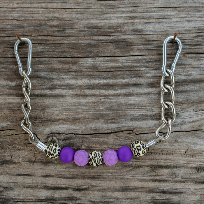 NRS Purple Leopard Silicone Beaded Chain Gag Curb Strap