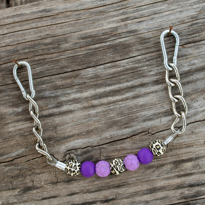 NRS Purple Leopard Silicone Beaded Chain Gag Curb Strap
