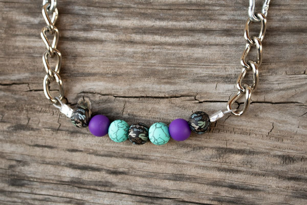 NRS Purple Turquoise Cactus Silicone Beaded Gag Curb Chain