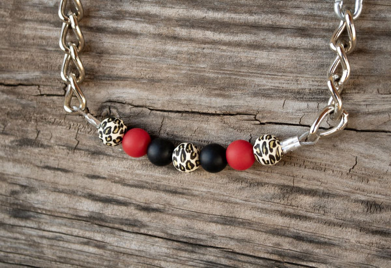 NRS Red Black Leopard Silicone Beaded Gag Curb Chain