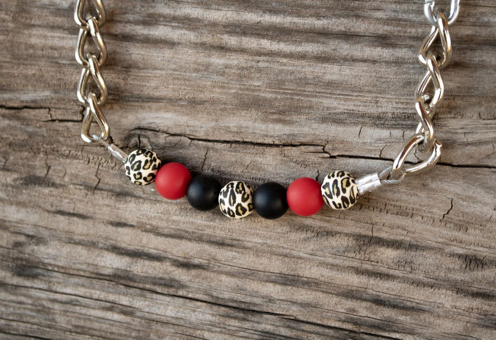 NRS Red Black Leopard Silicone Beaded Gag Curb Chain