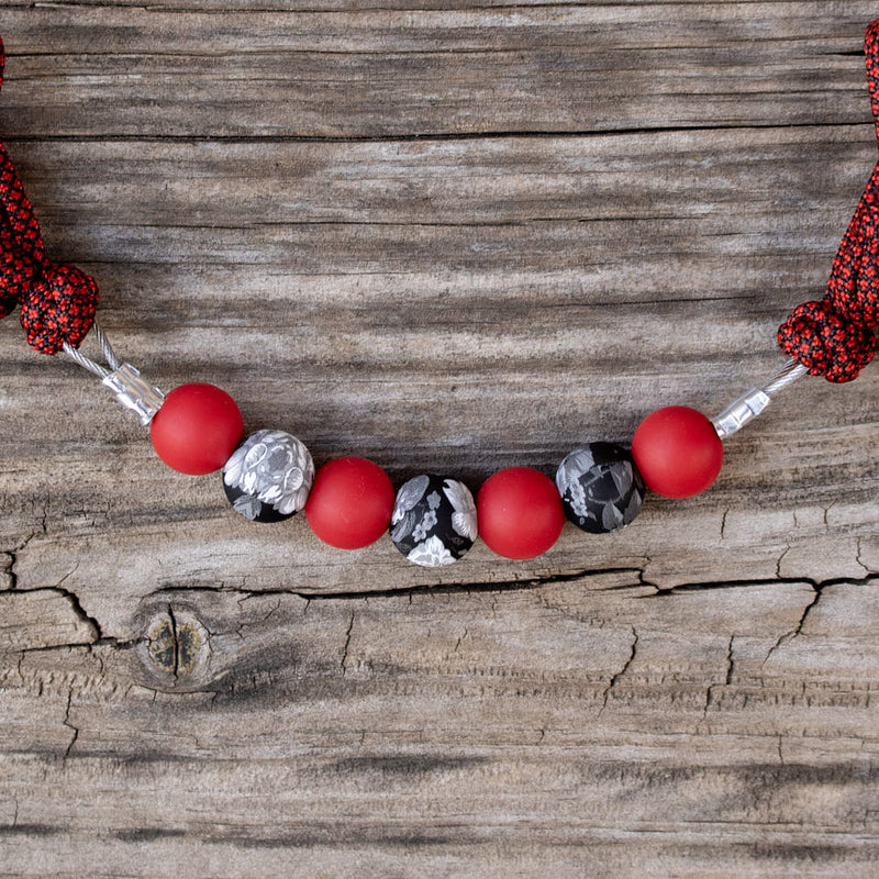 NRS Red Black Floral Silicone Beaded Curb Strap