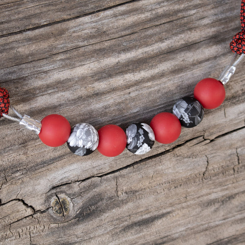 NRS Red Black Floral Silicone Beaded Curb Strap