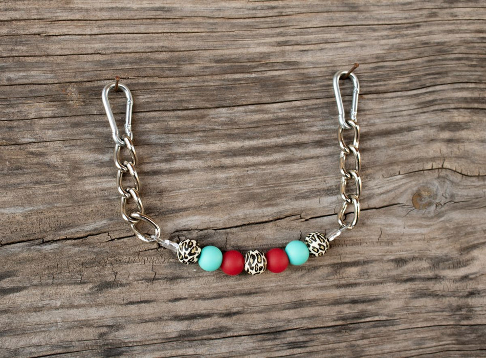 NRS Red Turquoise Leopard Silicone Beaded Gag Curb Chain