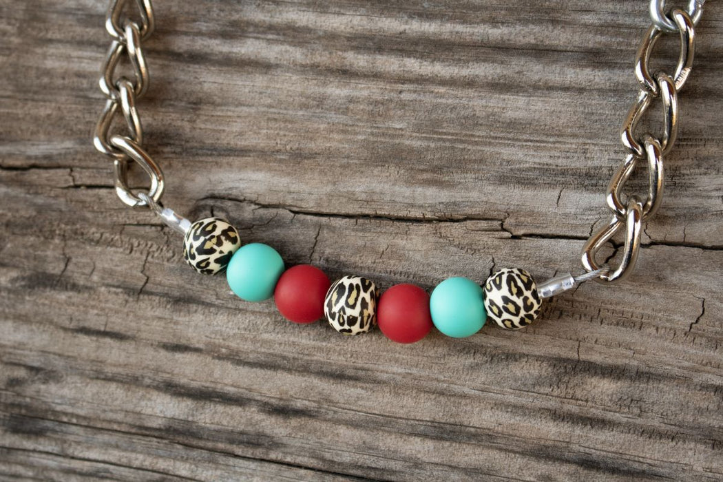 NRS Red Turquoise Leopard Silicone Beaded Gag Curb Chain