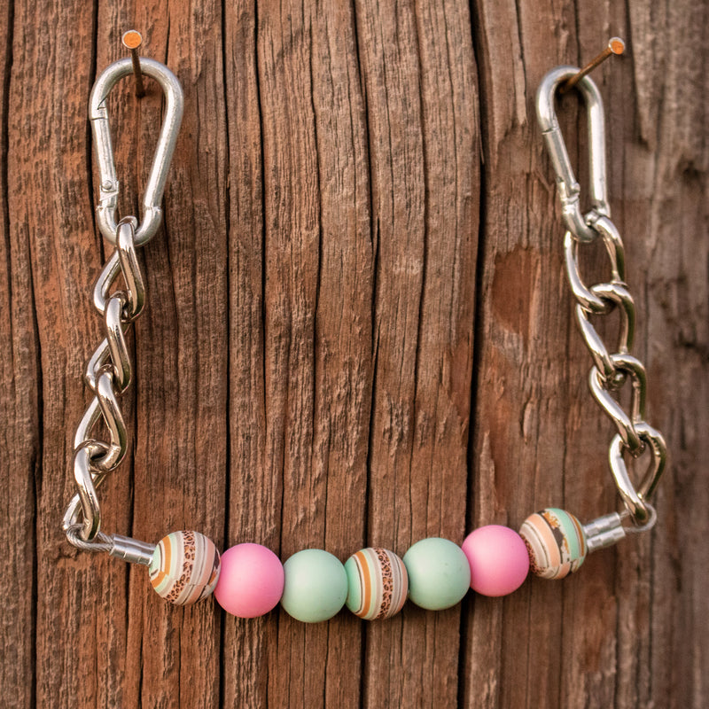 NRS Serape Pink Mint Silicone Beaded Gag Chain Curb Strap