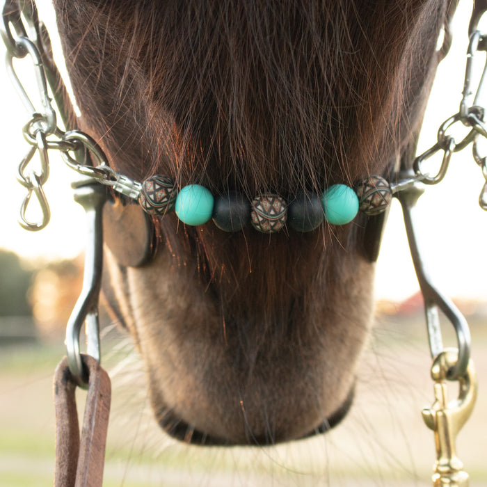 NRS Turquoise Black Aztec Silicone Beaded Chain Curb Strap