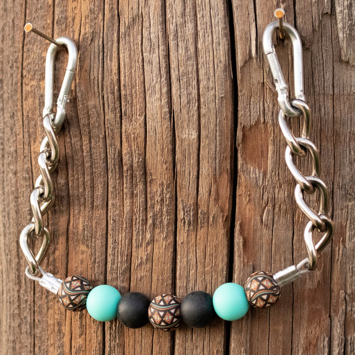 NRS Turquoise Black Aztec Silicone Beaded Chain Curb Strap