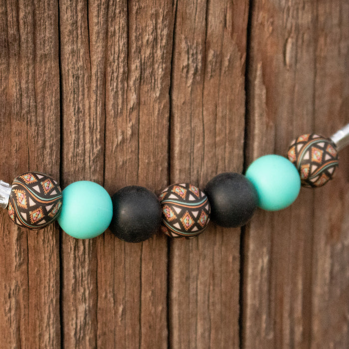 NRS Turquoise Black Aztec Silicone Beaded Chain Curb Strap