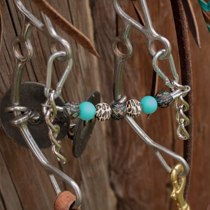 NRS Turquoise Leopard Cactus Silicone Beaded Gag Chain Curb Strap