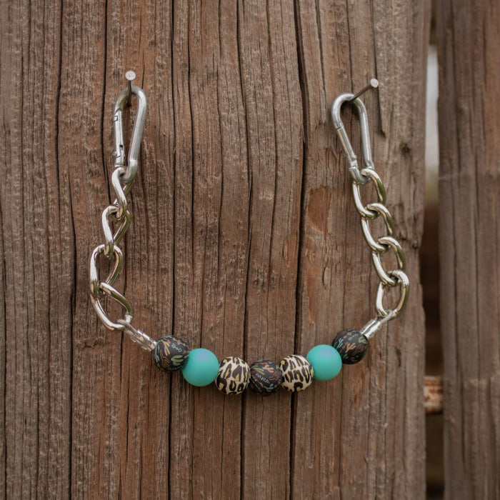 NRS Turquoise Leopard Cactus Silicone Beaded Gag Chain Curb Strap