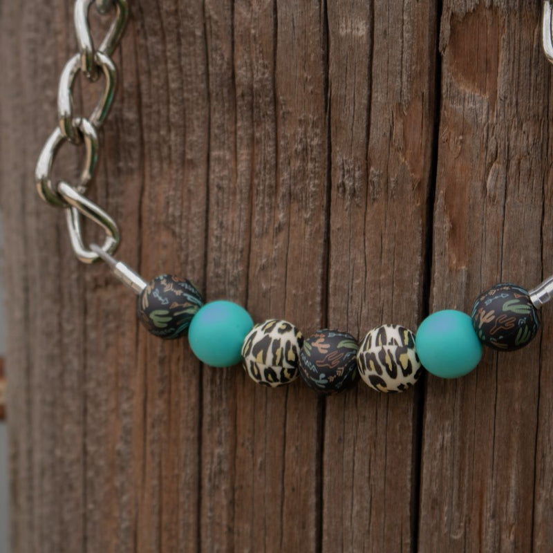 NRS Turquoise Leopard Cactus Silicone Beaded Gag Chain Curb Strap