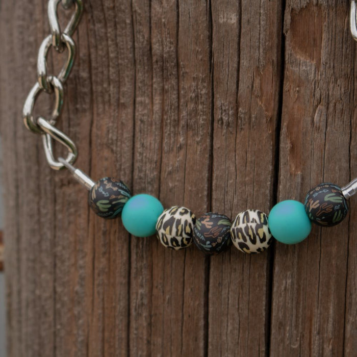 NRS Turquoise Leopard Cactus Silicone Beaded Gag Chain Curb Strap