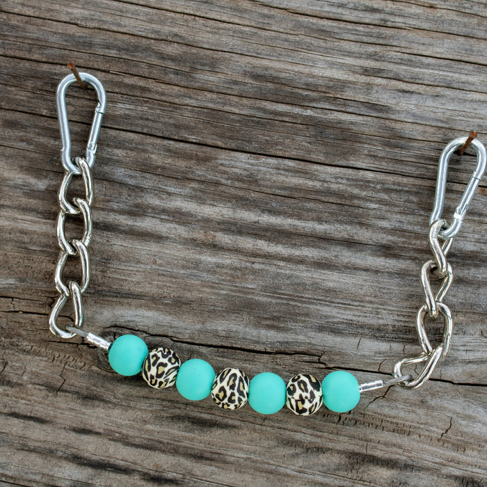 NRS Turquoise Leopard Silicone Beaded Chain Gag Curb Strap