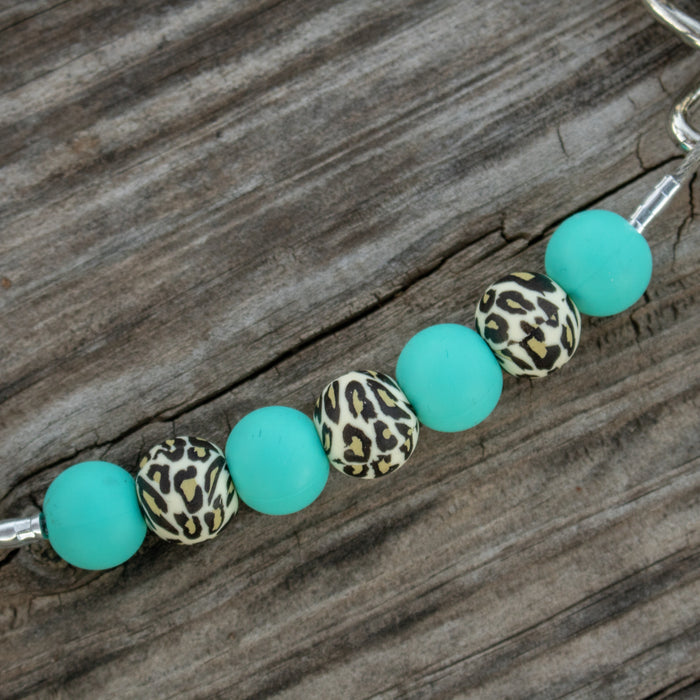 NRS Turquoise Leopard Silicone Beaded Chain Gag Curb Strap