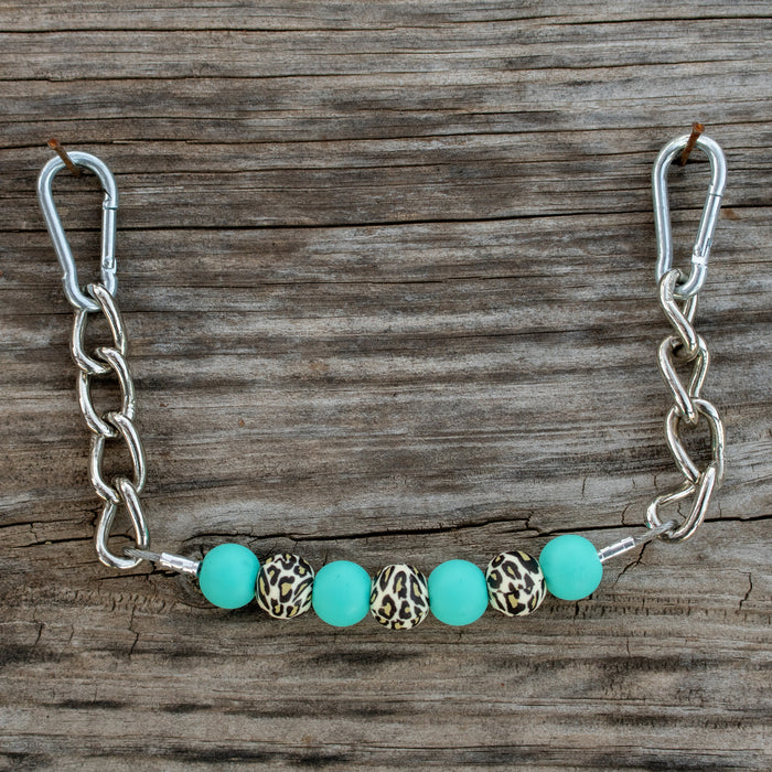NRS Turquoise Leopard Silicone Beaded Chain Gag Curb Strap