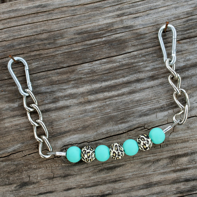 NRS Turquoise Leopard Silicone Beaded Chain Gag Curb Strap