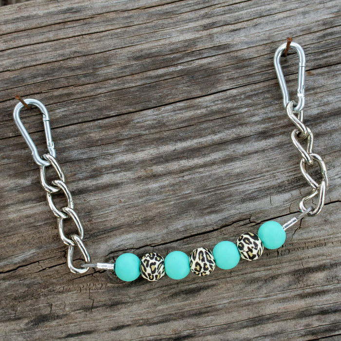 NRS Turquoise Leopard Silicone Beaded Chain Gag Curb Strap