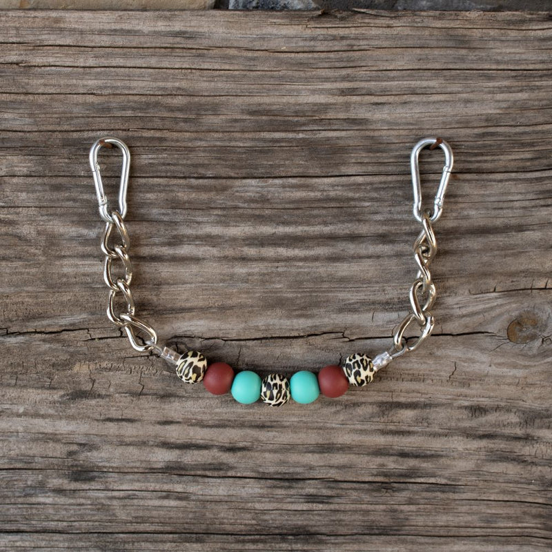 NRS Turquoise Rust Leopard Silicone Beaded Gag Chain Curb Strap